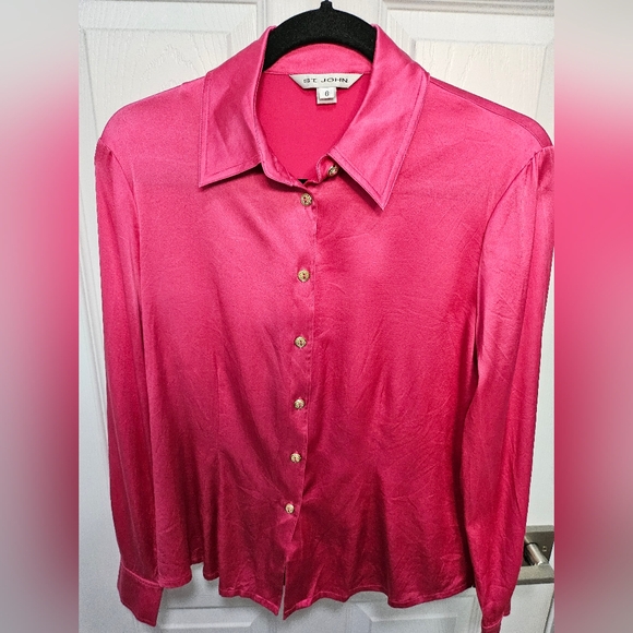 St. John Pink Silk Button Down Longsleeve Shirt - Picture 3 of 13